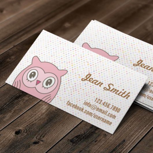 Niedliche Pink Owl Polka Dots Business Card Visitenkarte