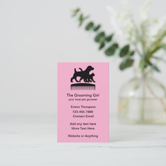 Niedliche Pink Pet Grooming Theme Visitenkarten Visitenkarte (Stehend Vorderseite)