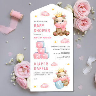 Niedliche Pink Queen Cow Girl Babydusche All In One Einladung