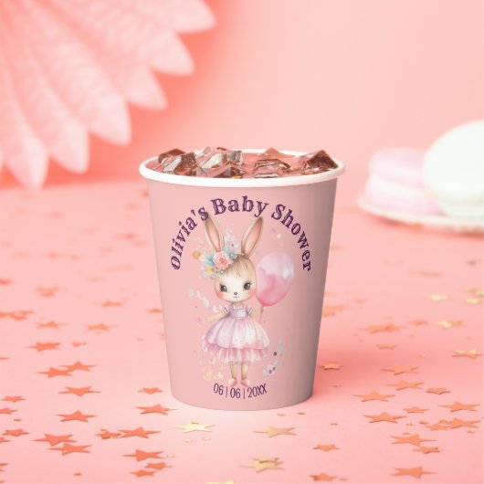 Niedliche Pink Rabbit Babydusche Pappbecher (Insitu)