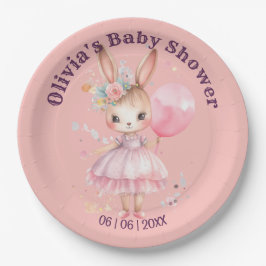Niedliche Pink Rabbit Babydusche Pappteller