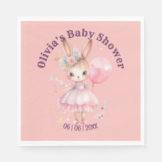 Niedliche Pink Rabbit Babydusche Serviette (Vorderseite)
