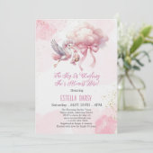 Niedliche Pink Stork & Cloud Baby Girl Dusche Einladung (Stehend Vorderseite)