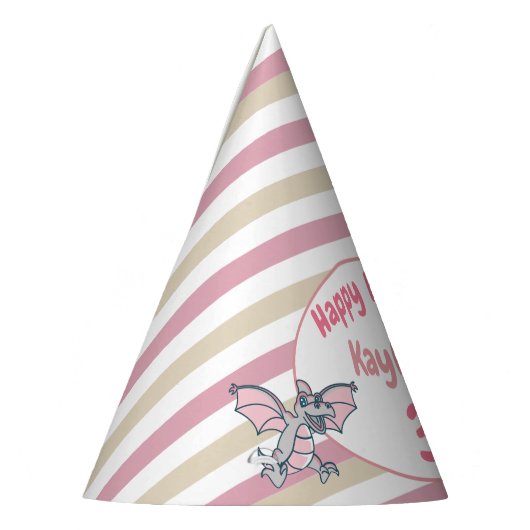Niedliche Pink Stripes und Dragon Dinosaurier Partyhütchen (Links)