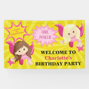 Niedliche Pink Superhero Girl Geburtstagsparty Banner