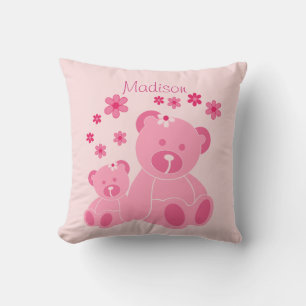 Niedliche Pink Teddy Bären und Blume Personalisier Kissen