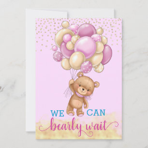 Niedliche Pink und Gold Teddy Bären Balloons Babyd Einladung