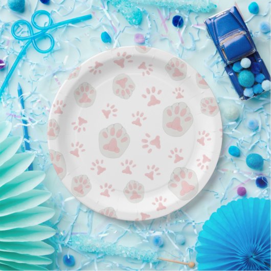Niedliche Pink- und Graukatzenpaw-Teller Pappteller (Party)
