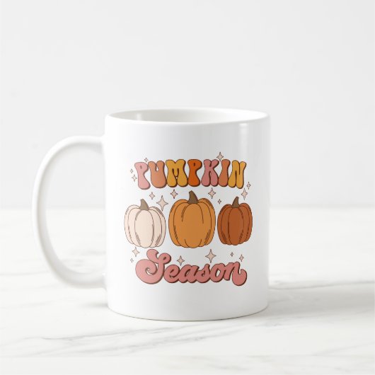 Niedliche Pink- und Orangefarbene Retro-Pumpkin-Sa Kaffeetasse (Links)