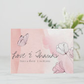 Niedliche Pink-Watercolor-Blütenschmetterling-Hoch Dankeskarte (Stehend Vorderseite)