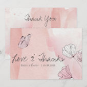 Niedliche Pink-Watercolor-Blütenschmetterling-Hoch Dankeskarte (Vorne/Hinten)