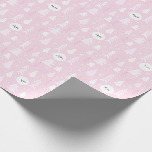 Niedliche Pink-Weihnachtsbäume Personalisiert Geschenkpapier (Ecke)
