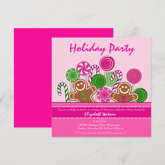 Niedliche Pink Weihnachtskuchen Einladung (Vorne/Hinten)