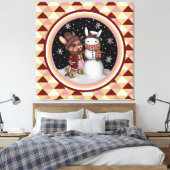Niedliche Pink Weihnachtsschnee Sonnenhasen-Illust Leinwanddruck (Insitu (Schlafzimmer))