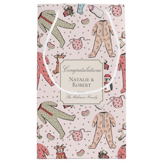 Niedliche Pink Winter Baby Dusche nach Maß Kleine Geschenktüte (Rückseite)