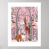 Niedliche Pink Winter Woodland Tiere Urlaub Poster (Vorne)