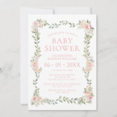 Niedliche pinkfarbene böhmische Blütendusche Einladung (Vorderseite)