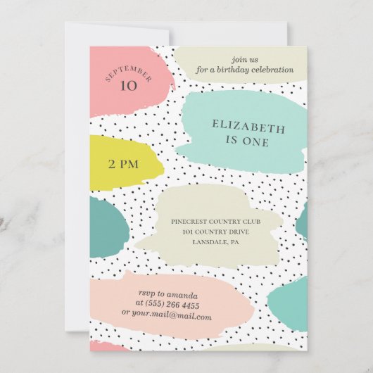 Niedliche Pinselstriche. Rosa und minziger Kinderg Einladung (Vorderseite)