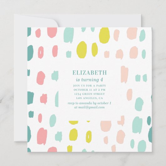 Niedliche Pinselstriche. Rosa und minziger Kinderg Einladung (Vorderseite)