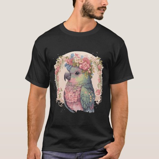 Niedliche Pionus-Papagei-Blume T-Shirt (Vorderseite)