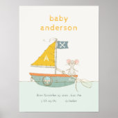 Niedliche Pirate Mouse Sailboat Kids Monogram Baby Poster (Vorne)