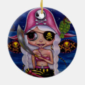 Niedliche Piratenfieber mit Parrot Skull Eye Patch Keramik Ornament (Hinten)