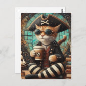 Niedliche Piratenkatze mit Kaffee Postkarte (Vorne/Hinten)