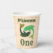 Niedliche Pisces First Birthday & Gold Confetti Pappbecher (Rückseite)