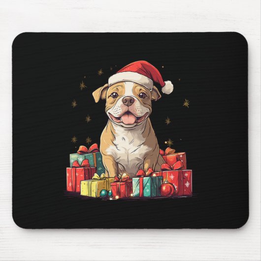 Niedliche Pitbuli Weihnachtsmannmütze Funny Christ Mousepad (Vorne)
