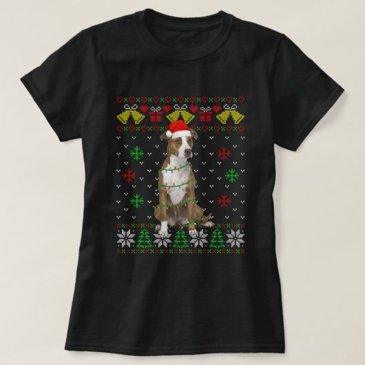 Niedliche Pitbull Dog Weihnachtsmannmütze Ugly Swe T-Shirt (Design vorne)