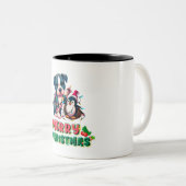 Niedliche Pitbull und Pinguin Weihnachten Zweifarbige Tasse (VorderseiteRechts)