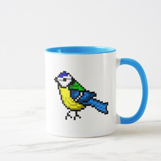 Niedliche Pixelkunst blauer Tit Tasse (Rechts)