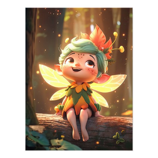 Niedliche Pixie Elf im Wald Fotodruck (Vorne)