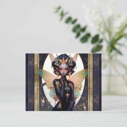 Niedliche Pixie Fairy Girl Fantasy Art Postkarte (Stehend Vorderseite)