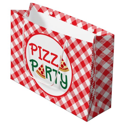 Niedliche Pizza-Party-Wörter Große Geschenktüte (Vorderseite Schrägansicht)