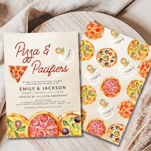 Niedliche Pizza & Schnuller Kinderdusche Einladung