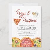 Niedliche Pizza & Schnuller Kinderdusche Einladung (Vorderseite)