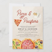 Niedliche Pizza & Schnuller Kinderdusche Einladung (Vorderseite)