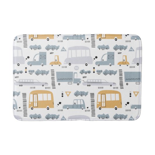 Niedliche Pkw im Straßenmuster Badematte (Vorderseite)