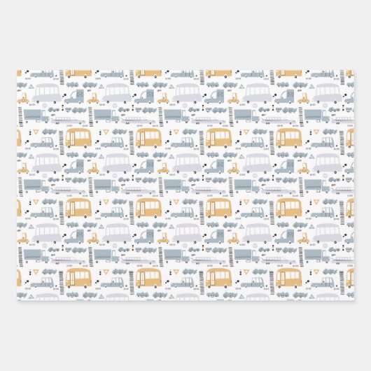 Niedliche Pkw im Straßenmuster Geschenkpapier Set (Vorderseite)