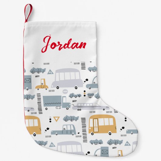 Niedliche Pkw im Straßenmuster Kleiner Weihnachtsstrumpf (Vorderseite)