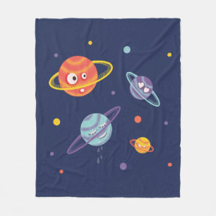 Niedliche Planeten Cartoon Weltraumwissenschaft Ki Fleecedecke