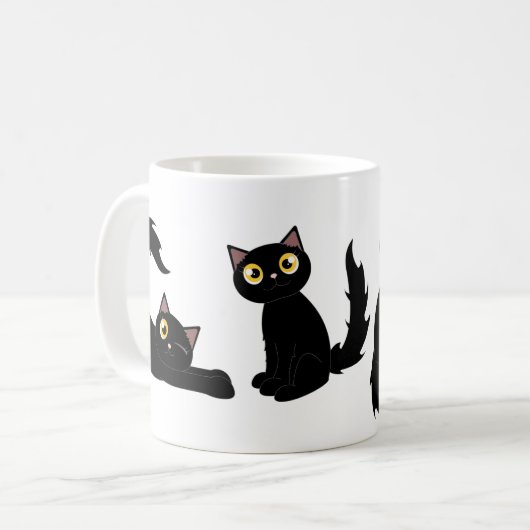 Niedliche Playful schwarze Katzen-Reihe Kaffeetasse (Vorderseite Links)
