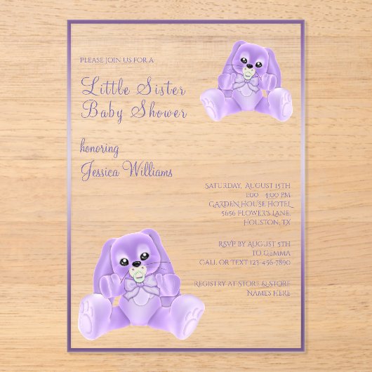 Niedliche Plushies Kleine Schwester Babydusche Acryleinladungen (Vorderseite)