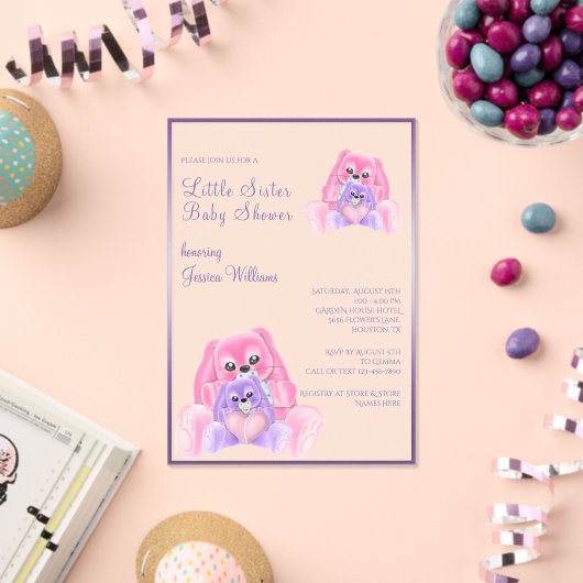 Niedliche Plushies Kleine Schwester Babydusche Acryleinladungen (Insitu (Feier))