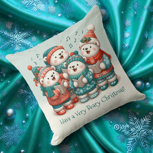 Niedliche Polar Bären Sing haben eine sehr schöne  Kissen (Cute Polar Bears Sing Have a Very Beary Christmas Throw Pillow Cover Photo)