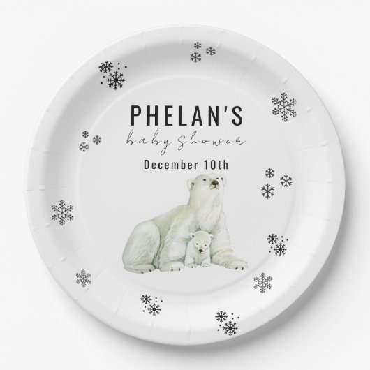 Niedliche Polar Bear Winter Baby Dusche Pappteller (Vorderseite)