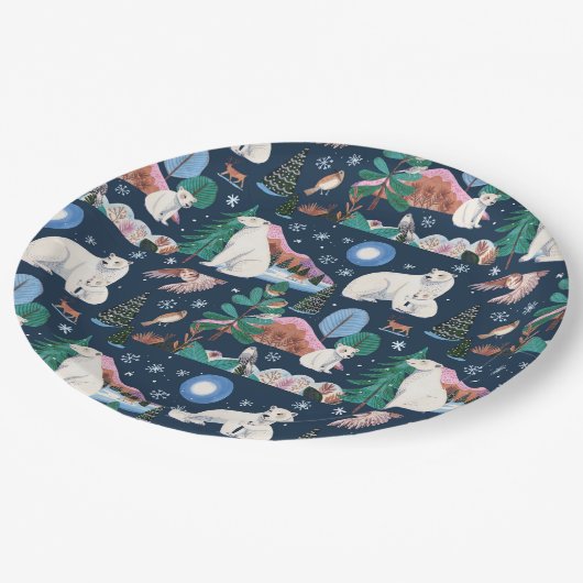 Niedliche Polar Bear Winter Baby Dusche Pappteller (Schrägansicht)