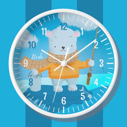 Niedliche Polarbär Kid Wall Clock mit Namen Uhr