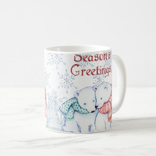 Niedliche Polarbären in Rot und Grün Kaffeetasse (VorderseiteRechts)